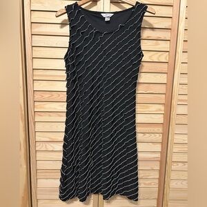 Christopher & Banks Black and White Diagonal Ruffle Stripe Midi Dress